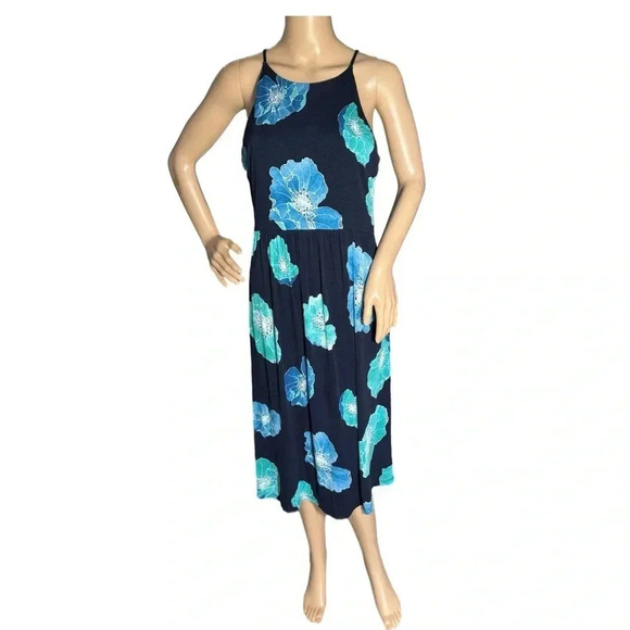 Ann Taylor LOFT Navy Floral Midi Halter Dress Size Small Sleeveless Sundress - Picture 2 of 9